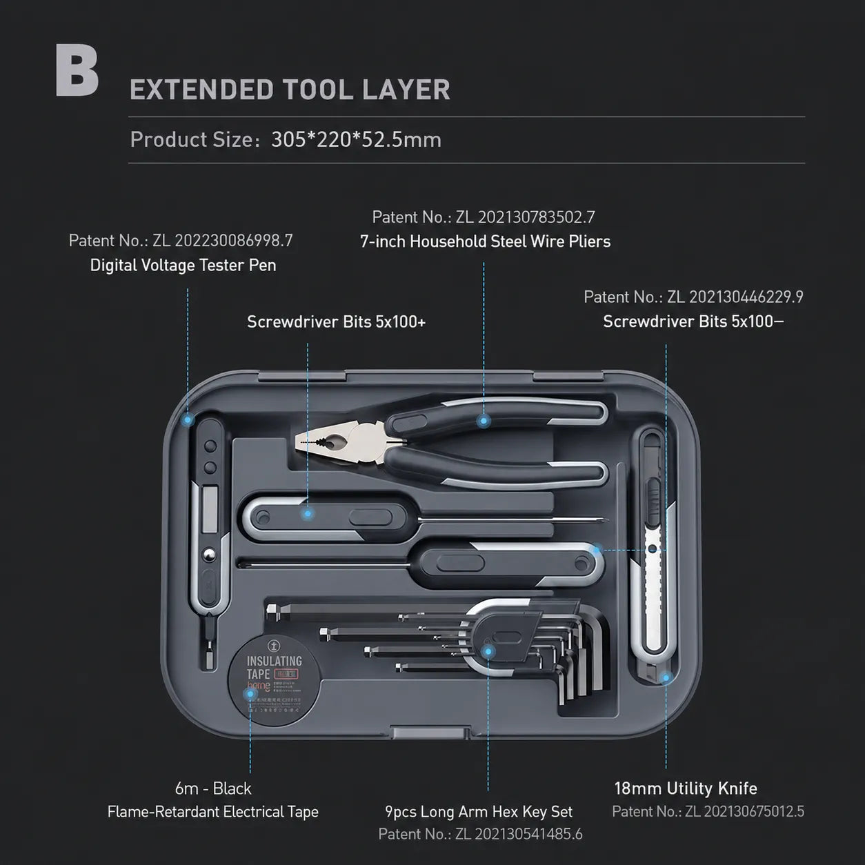 extended-tool-layer-with-voltage-tester-wire-pliers-hex-key-set-and-utility-knife-for-household-maintenance