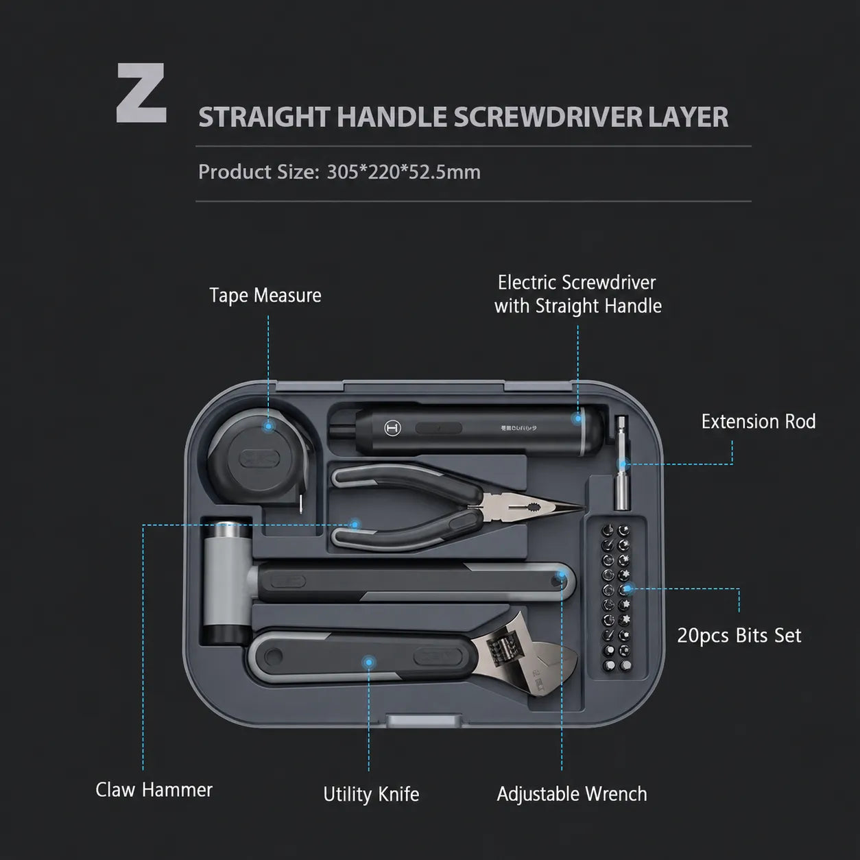 greener-straight-handle-electric-screwdriver-layer-with-hammer-wrench-bits-and-measuring-tape