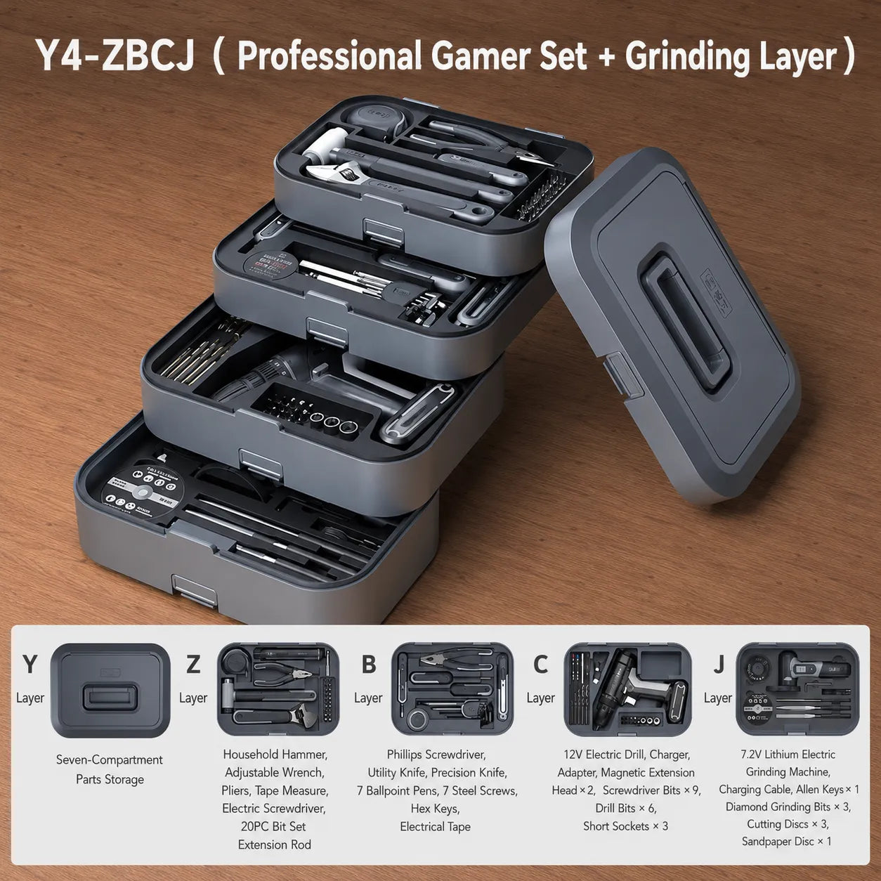 GREENER Y4 ZBCJ toolbox with electric grinder cordless drill and household DIY repair tools