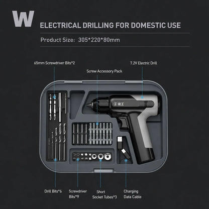 7.2v-electric-drill-layer-with-drill-bits-screwdriver-bits-and-charging-cable-for-household-repair