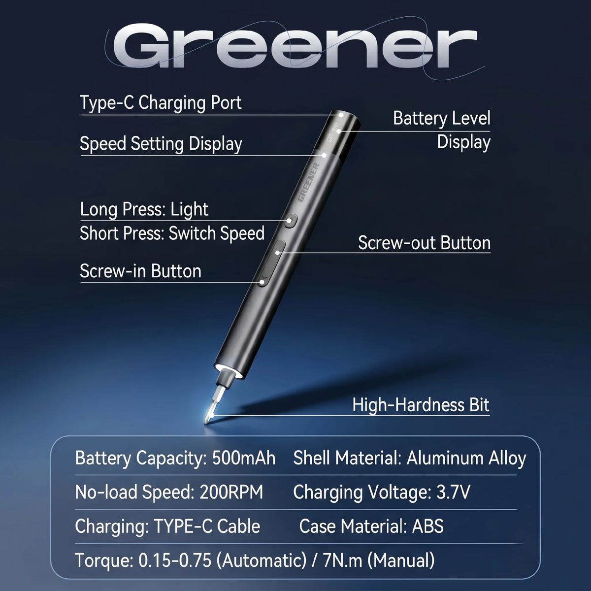 Close-Up-Of-Electric-Screwdriver-Showing-Control-Buttons-Screen-And-Charging-Port