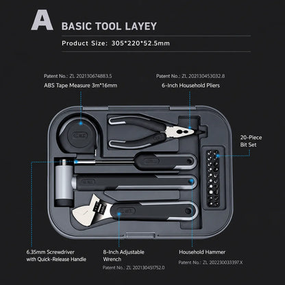 basic-household-tool-layer-with-hammer-adjustable-wrench-pliers-and-bit-set-for-home-repair-toolbox
