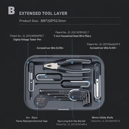 extended-tool-layer-with-voltage-tester-wire-pliers-hex-key-set-and-utility-knife-for-household-maintenance