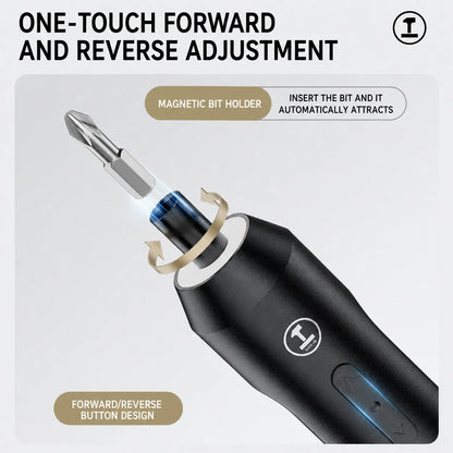 Electric screwdriver with magnetic bit holder and one-touch forward and reverse adjustment