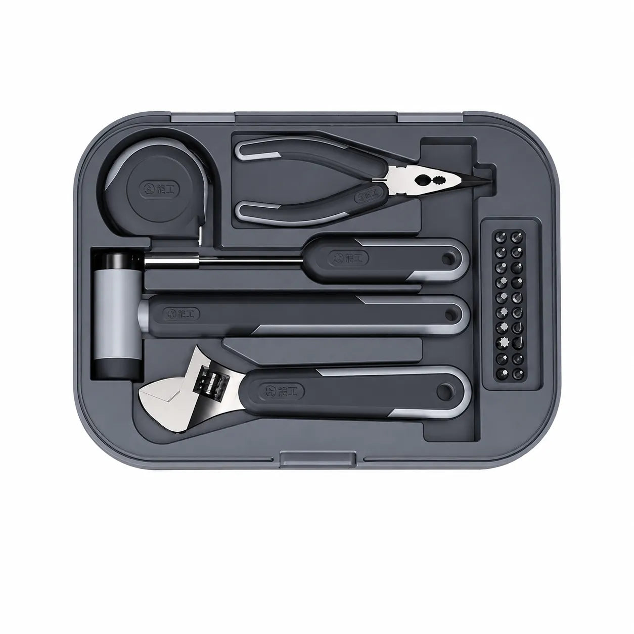 GREENER essential home tool set with adjustable wrench hammer pliers screwdriver bits and measuring tape for household repairs and DIY projects