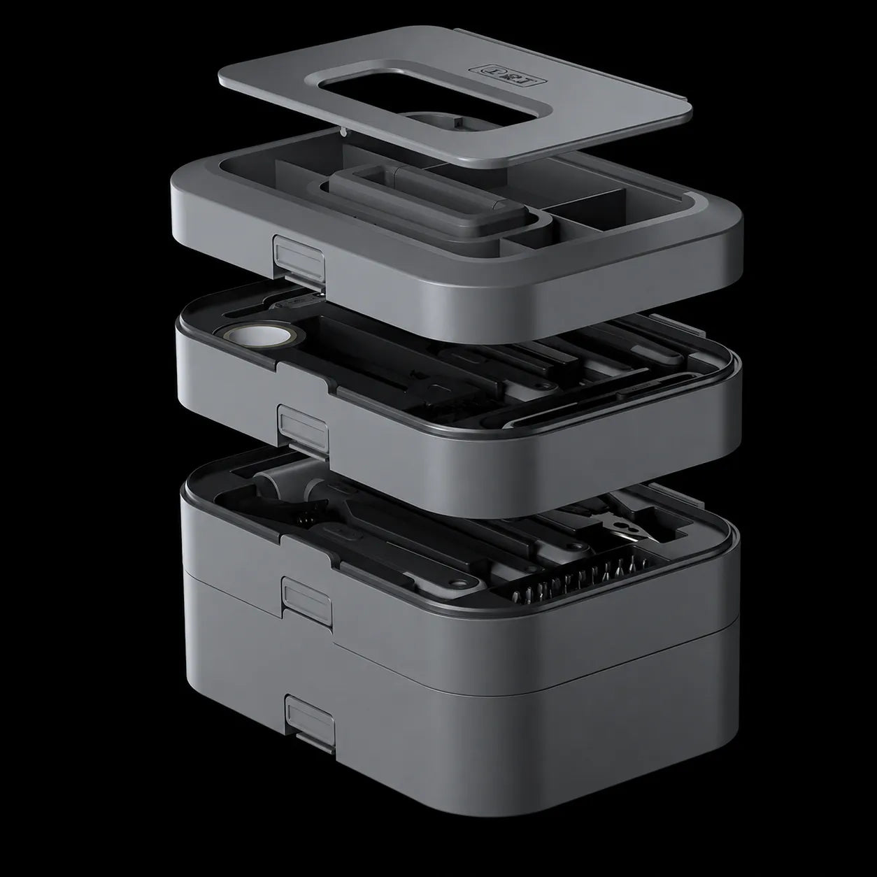 GREENER multi-layer toolbox exploded view with organized tool storage design