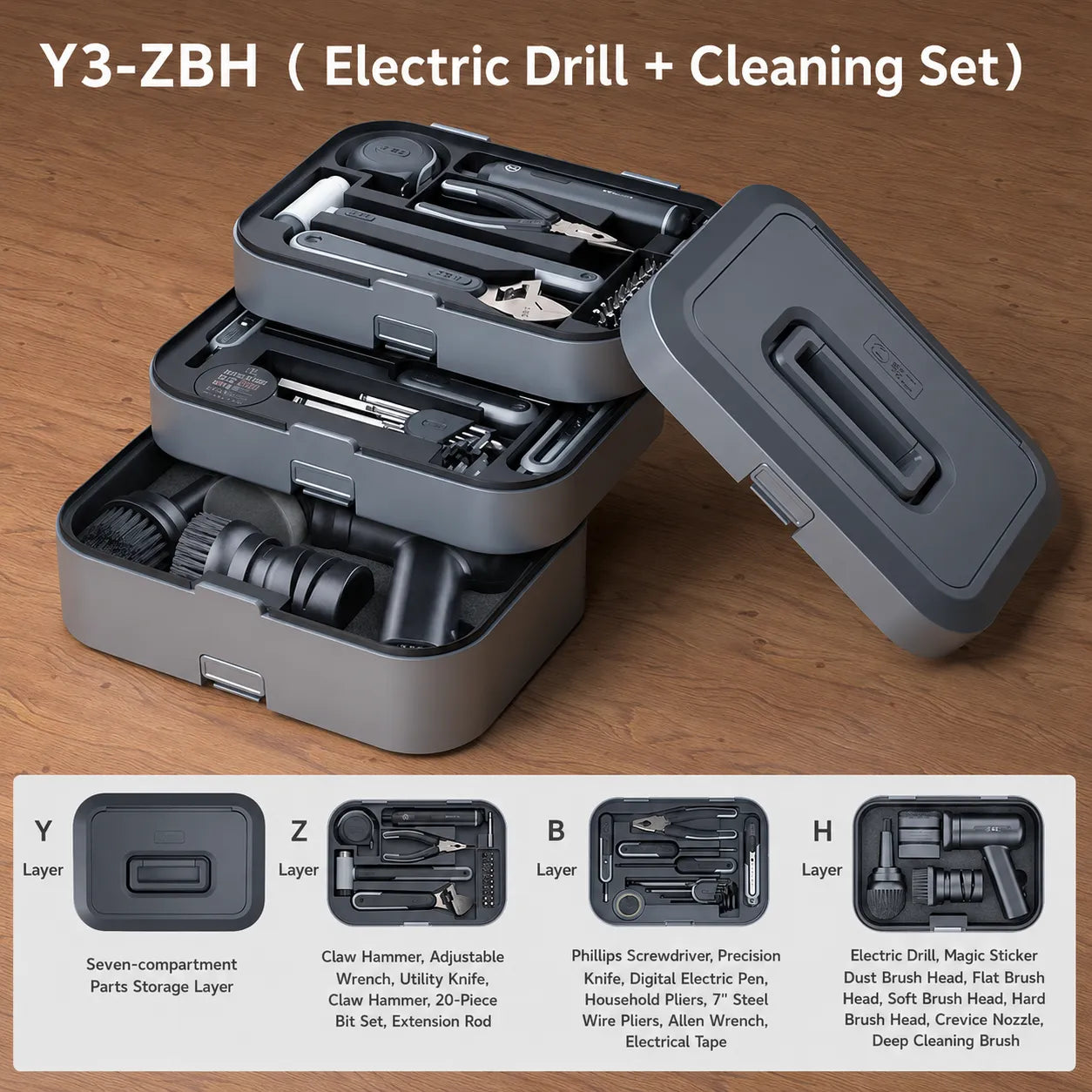 GREENER Y3 ZBH electric screwdriver and cleaning toolbox set for household repair and deep cleaning