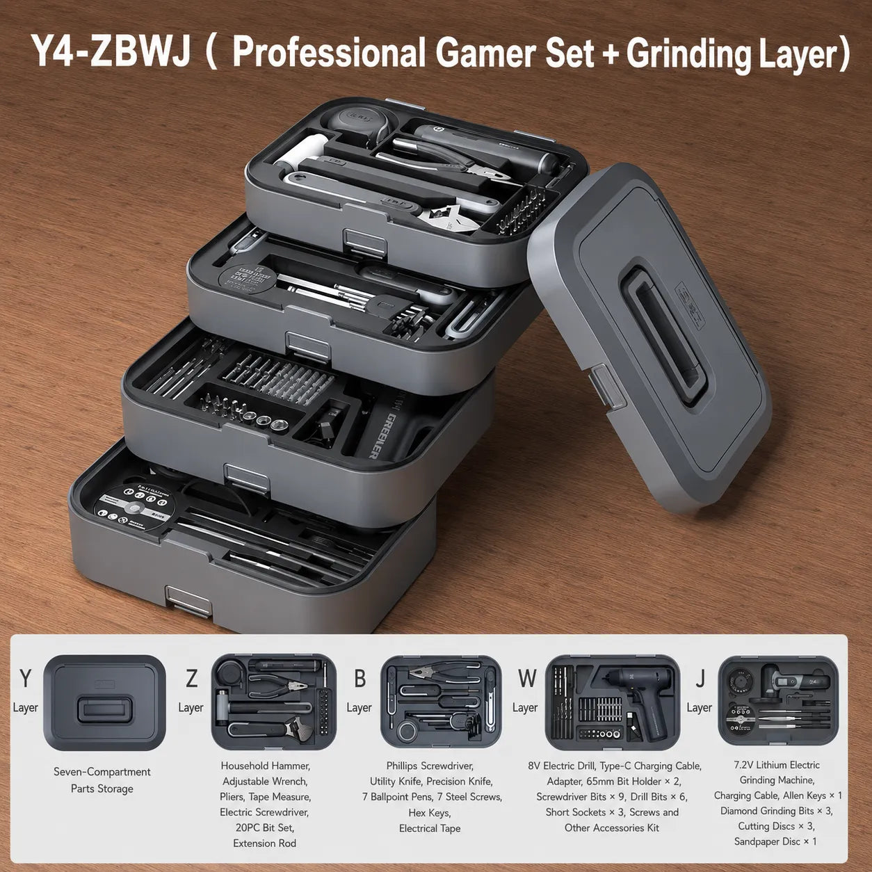 GREENER Y4 ZBWJ professional toolbox with electric drill grinder screwdriver tools and DIY repair accessories