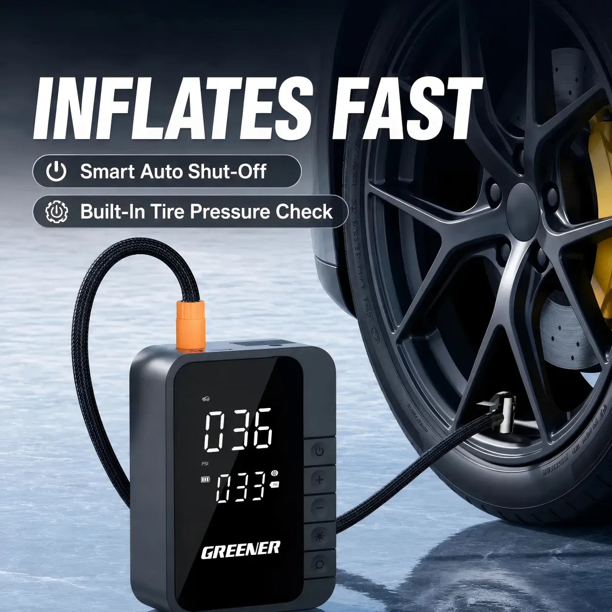 High-speed smart air pump delivering fast inflation with improved efficiency and real-time pressure monitoring.