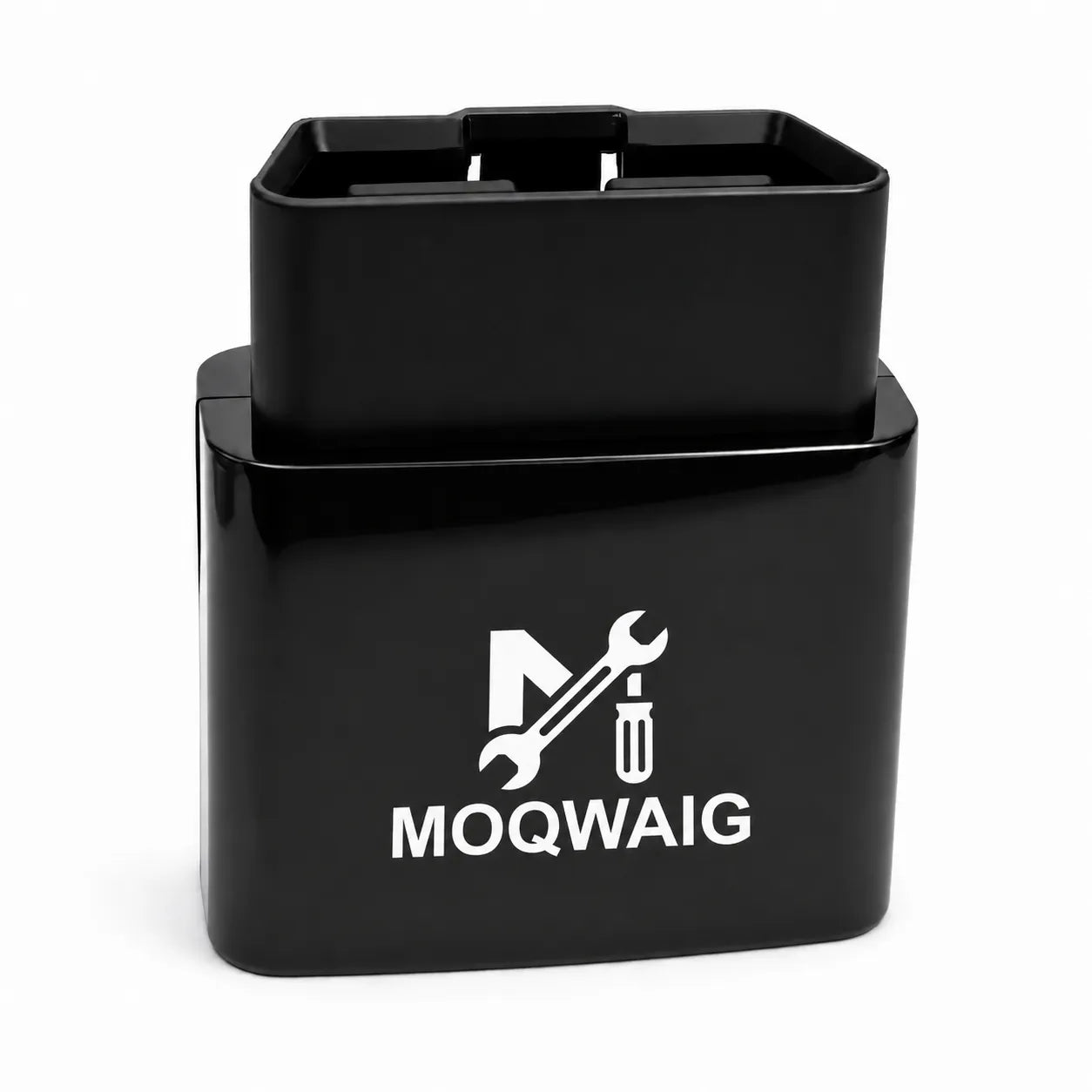 Front view of the MOQWAIG AFM DFM disabler device on a clean white background with black housing and white brand logo.