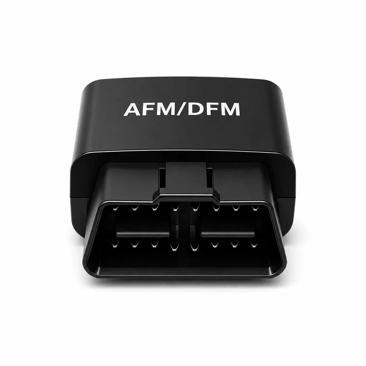 Close-up product image of the MOQWAIG AFM DFM disabler showing the OBD-II connector design and AFM DFM marking.