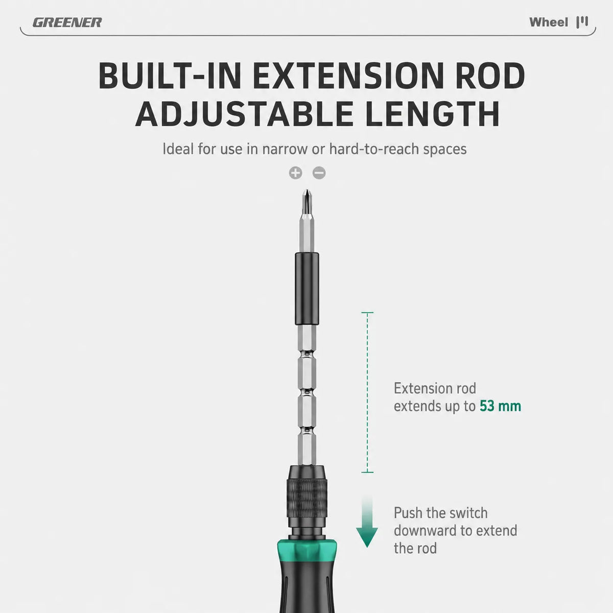 MOQWAIG precision screwdriver with built-in adjustable extension rod for narrow spaces and hard-to-reach screws