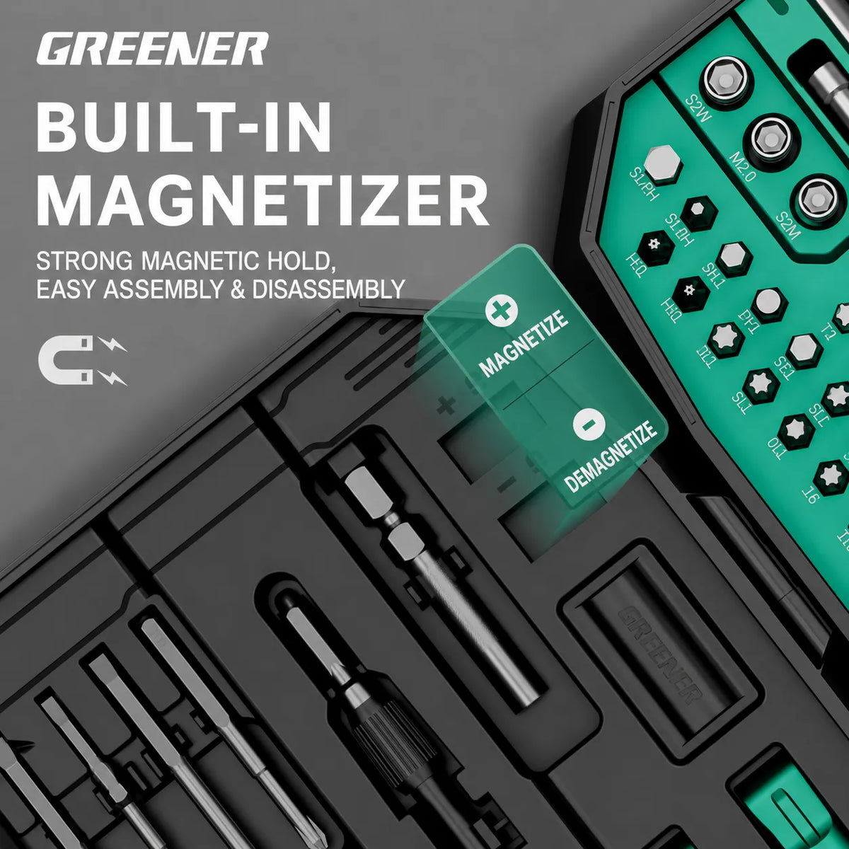 MOQWAIG precision screwdriver kit with built-in magnetizer and demagnetizer for stronger magnetic hold and easier assembly