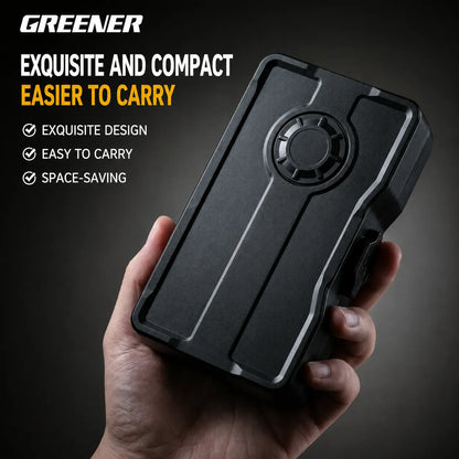 MOQWAIG compact portable ratchet screwdriver case with space-saving design, easy-carry storage, and durable black exterior