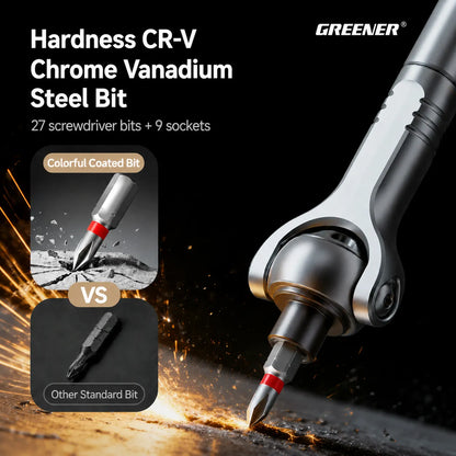 MOQWAIG ratchet screwdriver set with CR-V chrome vanadium steel bits and sockets for durable repair performance