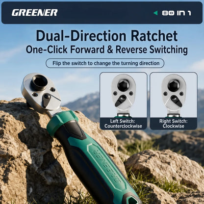 MOQWAIG dual-direction ratchet screwdriver with one-click forward and reverse switching for clockwise and counterclockwise fastening