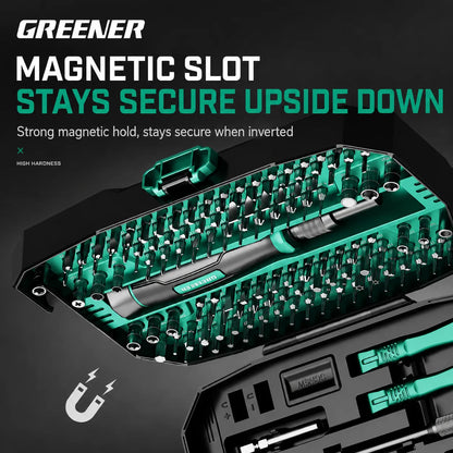 MOQWAIG magnetic bit storage system keeps precision screwdriver bits secure even when the case is held upside down