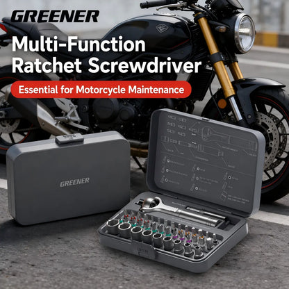 MOQWAIG multi-function ratchet screwdriver set for motorcycle maintenance, portable repair, and mechanical fastening tasks