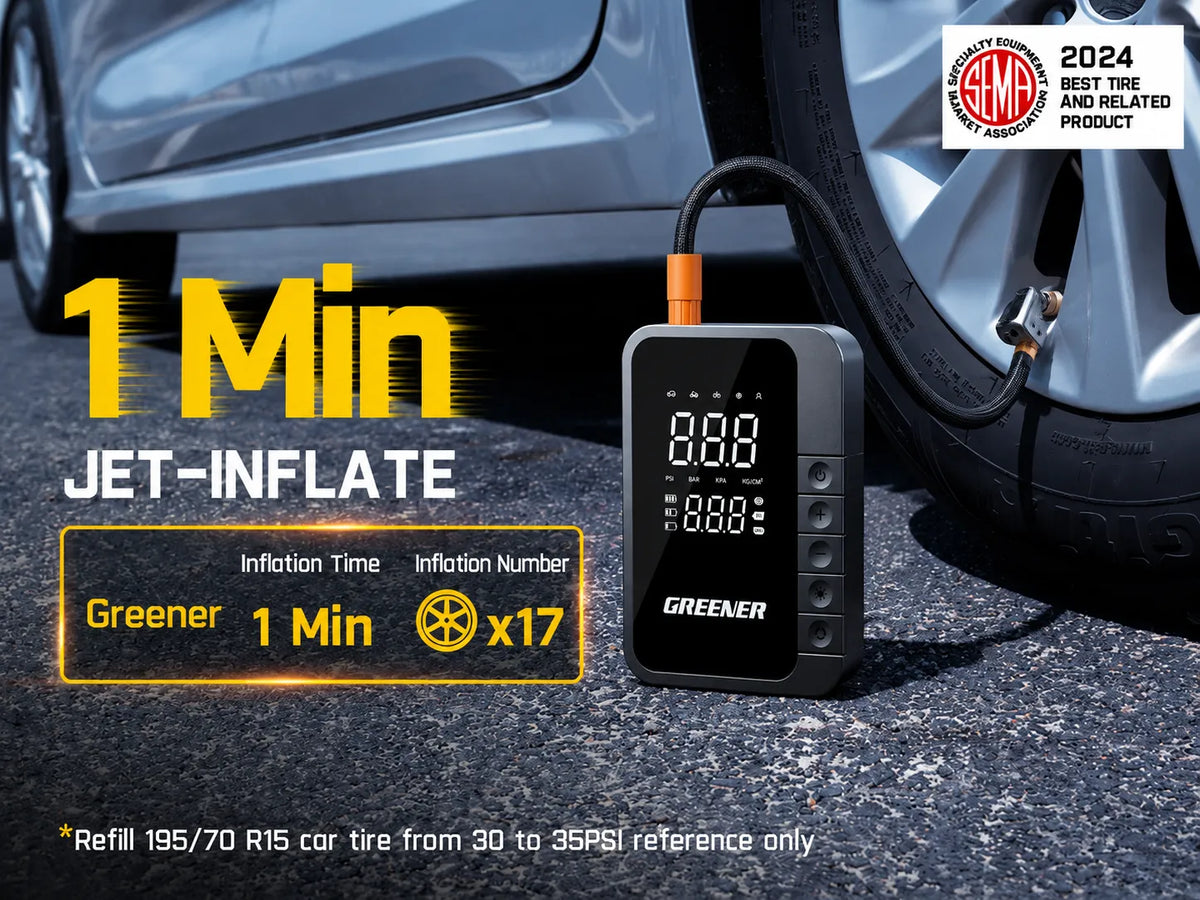 MOQWAIG portable tire inflator for roadside assistance and travel safety