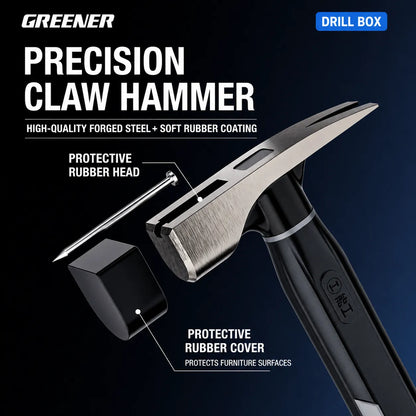 MOQWAIG precision claw hammer with forged steel head, soft rubber coating, and protective rubber cover for furniture surfaces