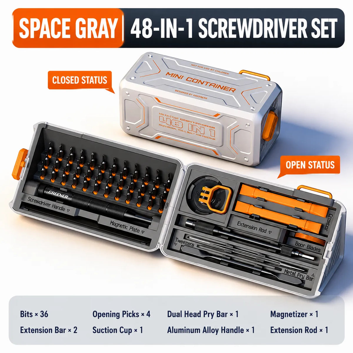 space-gray-48-in-1-precision-screwdriver-repair-kit-with-portable-storage-container