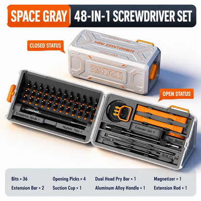 space-gray-48-in-1-precision-screwdriver-repair-kit-with-portable-storage-container