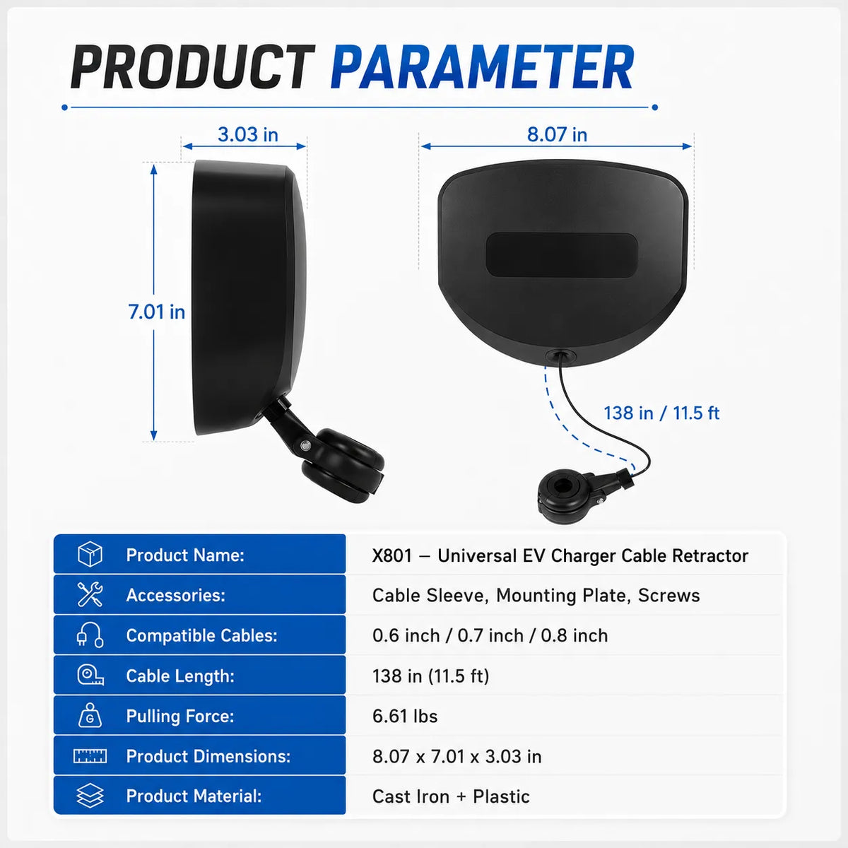 universal-ev-charger-cable-retractor-product-parameters-and-dimensions